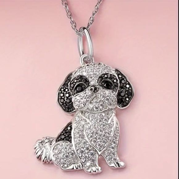 🆕 Cute Shih Tzu Pendant Necklace, Rhinestones Pet Puppy Jewelry Accessories 🐾 - Picture 2 of 6